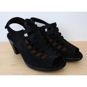 Euro Soft by Sofft Vestina Black Suede Gladiator Slingback Open Toe Heels Sz 9M